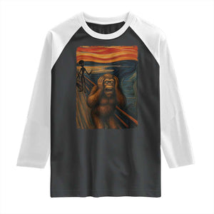 Funny Bigfoot And Alien Raglan Shirt Parody The Scream Art Meme Gift TS12 Black White Print Your Wear