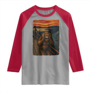 Funny Bigfoot And Alien Raglan Shirt Parody The Scream Art Meme Gift TS12 Sport Gray Red Print Your Wear