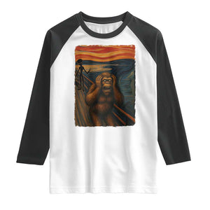 Funny Bigfoot And Alien Raglan Shirt Parody The Scream Art Meme Gift TS12 White Black Print Your Wear