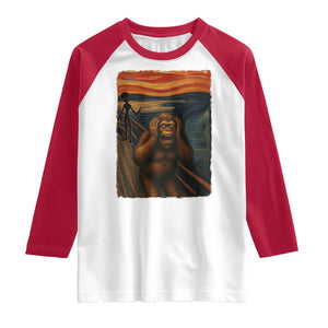 Funny Bigfoot And Alien Raglan Shirt Parody The Scream Art Meme Gift TS12 White Red Print Your Wear