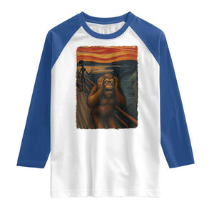 Funny Bigfoot And Alien Raglan Shirt Parody The Scream Art Meme Gift TS12 White Royal Print Your Wear