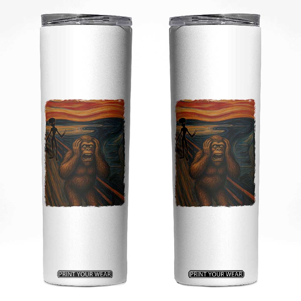 Funny Bigfoot And Alien Skinny Tumbler Parody The Scream Art Meme Gift TS12 White Print Your Wear