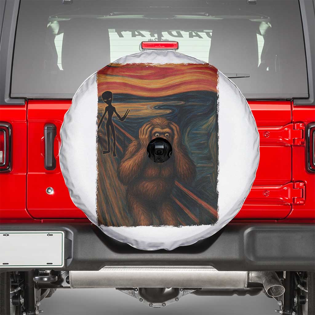 Funny Bigfoot And Alien Spare Tire Cover Parody The Scream Art Meme Gift TS12 Black Print Your Wear
