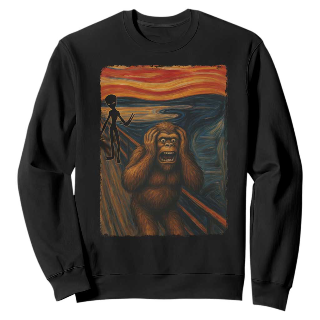 Funny Bigfoot And Alien Sweatshirt Parody The Scream Art Meme Gift TS12 Black Print Your Wear