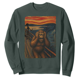 Funny Bigfoot And Alien Sweatshirt Parody The Scream Art Meme Gift TS12 Dark Forest Green Print Your Wear