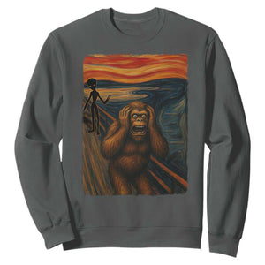 Funny Bigfoot And Alien Sweatshirt Parody The Scream Art Meme Gift TS12 Dark Heather Print Your Wear