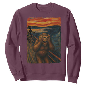 Funny Bigfoot And Alien Sweatshirt Parody The Scream Art Meme Gift TS12 Maroon Print Your Wear