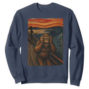 Funny Bigfoot And Alien Sweatshirt Parody The Scream Art Meme Gift TS12 Navy Print Your Wear
