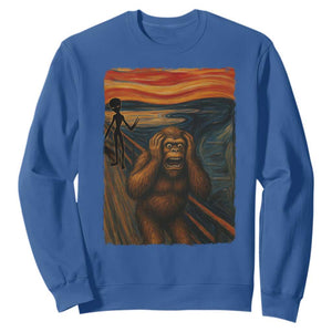 Funny Bigfoot And Alien Sweatshirt Parody The Scream Art Meme Gift TS12 Royal Blue Print Your Wear