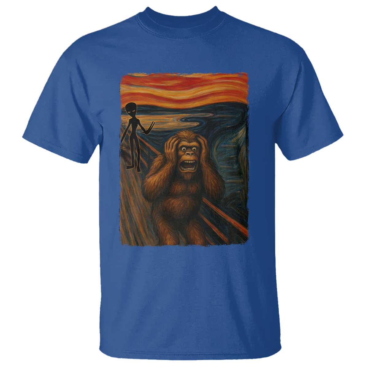 Funny Bigfoot And Alien T Shirt Parody The Scream Art Meme Gift TS12 Royal Blue Print Your Wear