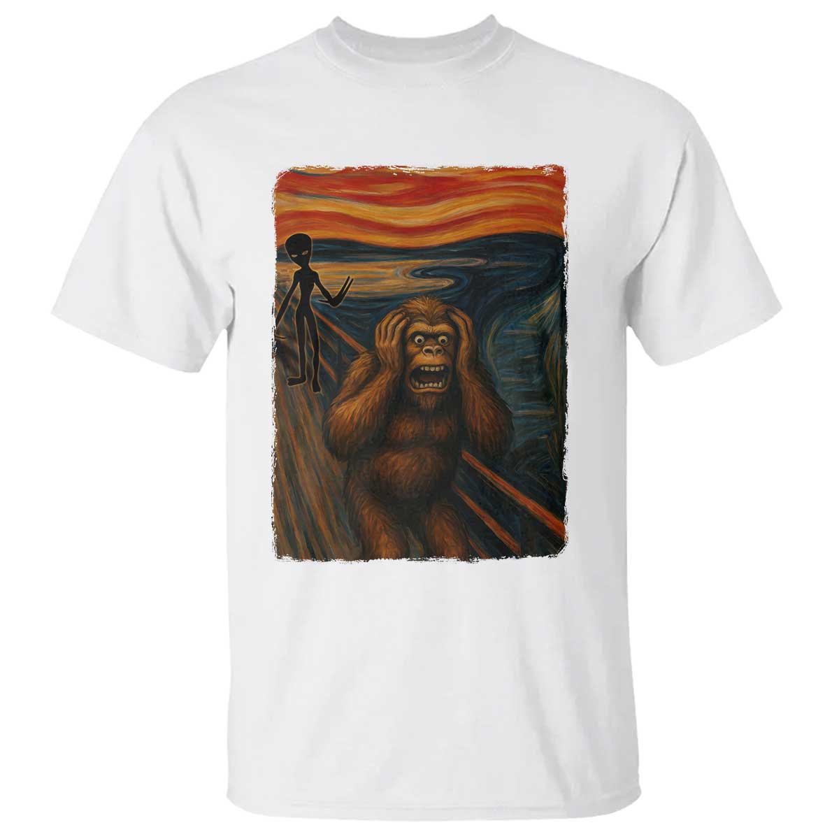 Funny Bigfoot And Alien T Shirt Parody The Scream Art Meme Gift TS12 White Print Your Wear