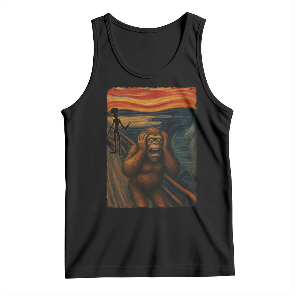 Funny Bigfoot And Alien Tank Top Parody The Scream Art Meme Gift TS12 Black Print Your Wear