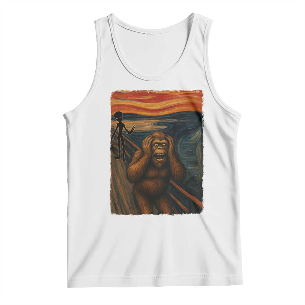 Funny Bigfoot And Alien Tank Top Parody The Scream Art Meme Gift TS12 White Print Your Wear