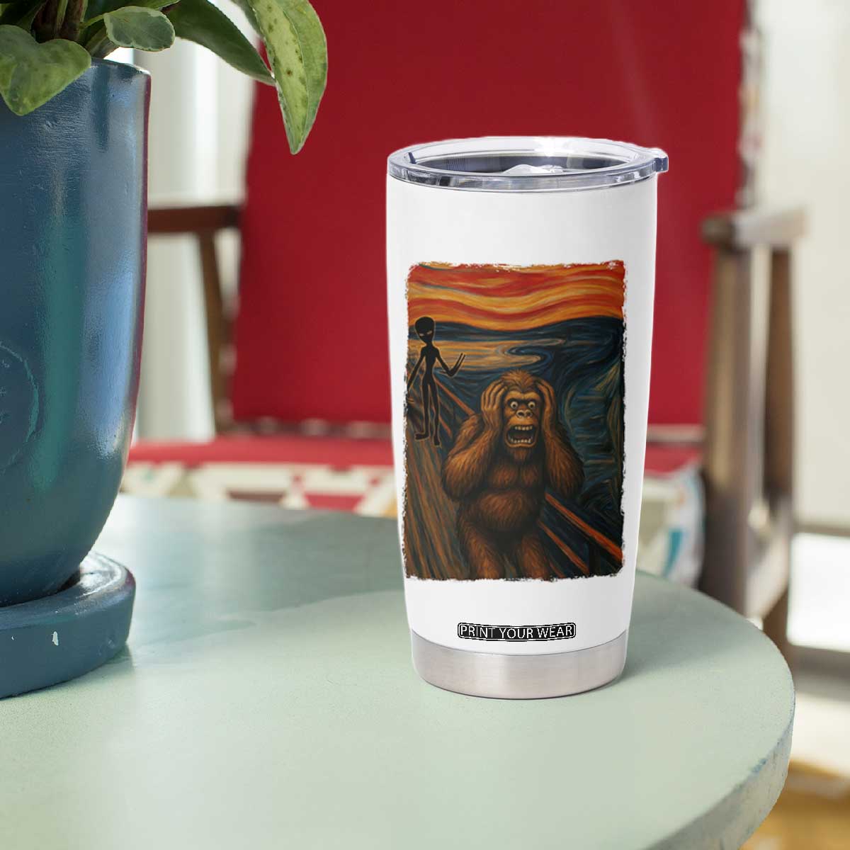 Funny Bigfoot And Alien Tumbler Cup Parody The Scream Art Meme Gift TS12 Print Your Wear