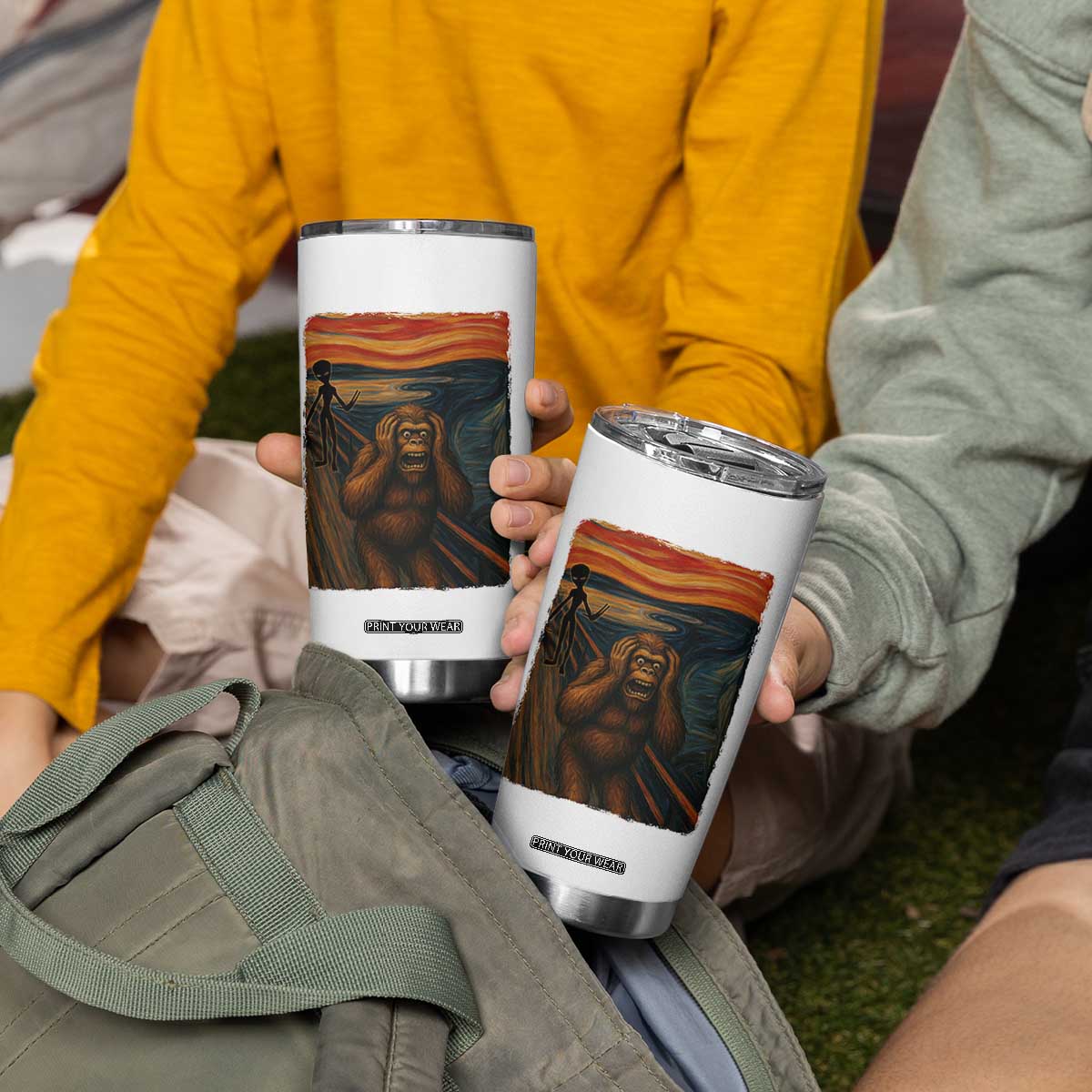 Funny Bigfoot And Alien Tumbler Cup Parody The Scream Art Meme Gift TS12 Print Your Wear