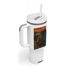 Funny Bigfoot And Alien Tumbler With Handle Parody The Scream Art Meme Gift TS12 Print Your Wear