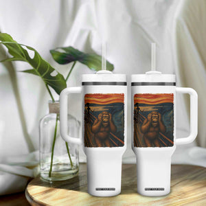 Funny Bigfoot And Alien Tumbler With Handle Parody The Scream Art Meme Gift TS12 Print Your Wear