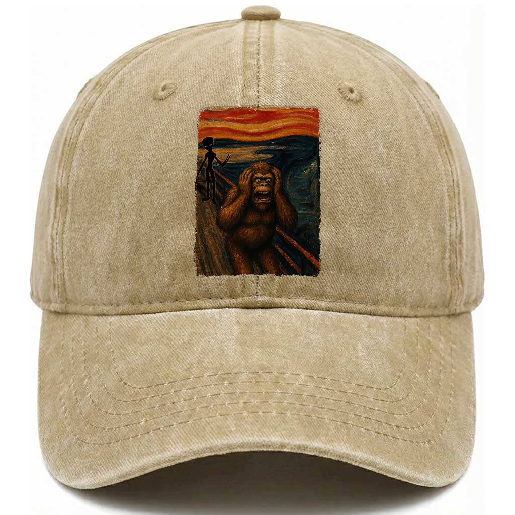 Funny Bigfoot And Alien Washed Cotton Baseball Cap Parody The Scream Art Meme Gift TS12 Print Your Wear