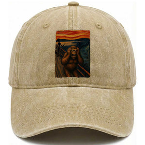 Funny Bigfoot And Alien Washed Cotton Baseball Cap Parody The Scream Art Meme Gift TS12 Print Your Wear