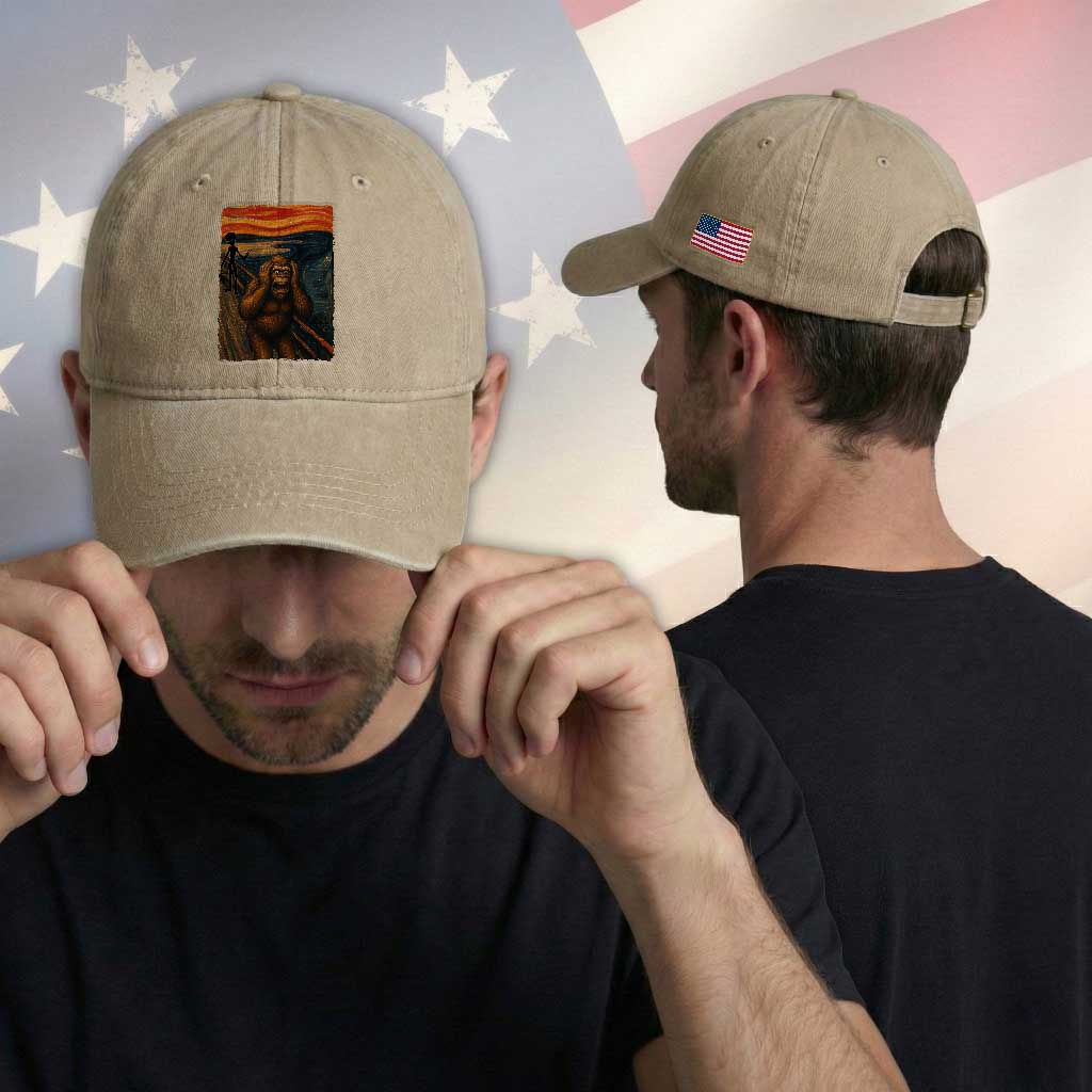 Funny Bigfoot And Alien Washed Cotton Baseball Cap Parody The Scream Art Meme Gift TS12 Print Your Wear