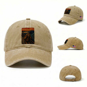 Funny Bigfoot And Alien Washed Cotton Baseball Cap Parody The Scream Art Meme Gift TS12 Washed Cap Universal Fit Khaki Print Your Wear