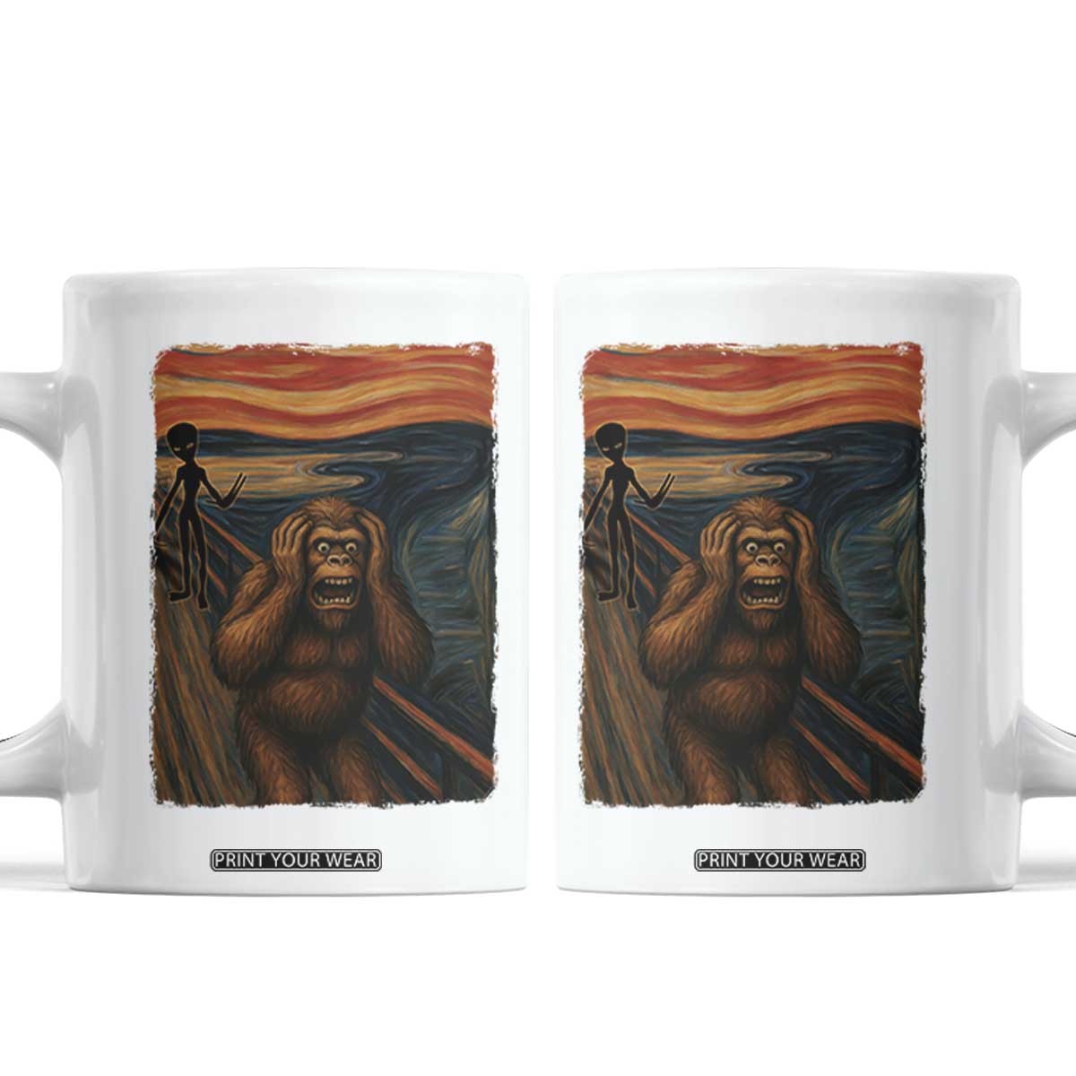 Funny Bigfoot And Alien Coffee Mug Parody The Scream Art Meme Gift TS12 White Print Your Wear