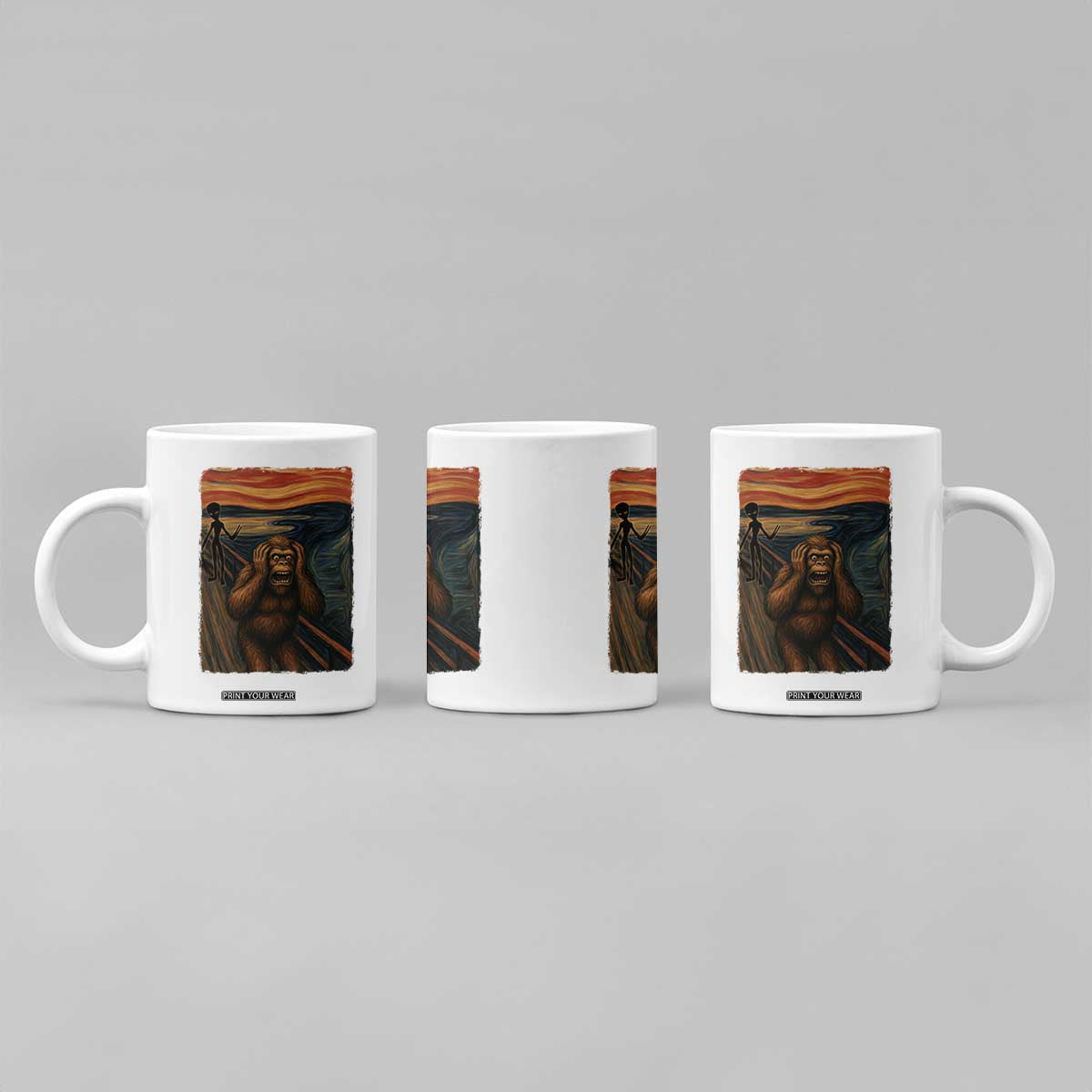 Funny Bigfoot And Alien Coffee Mug Parody The Scream Art Meme Gift TS12 Print Your Wear