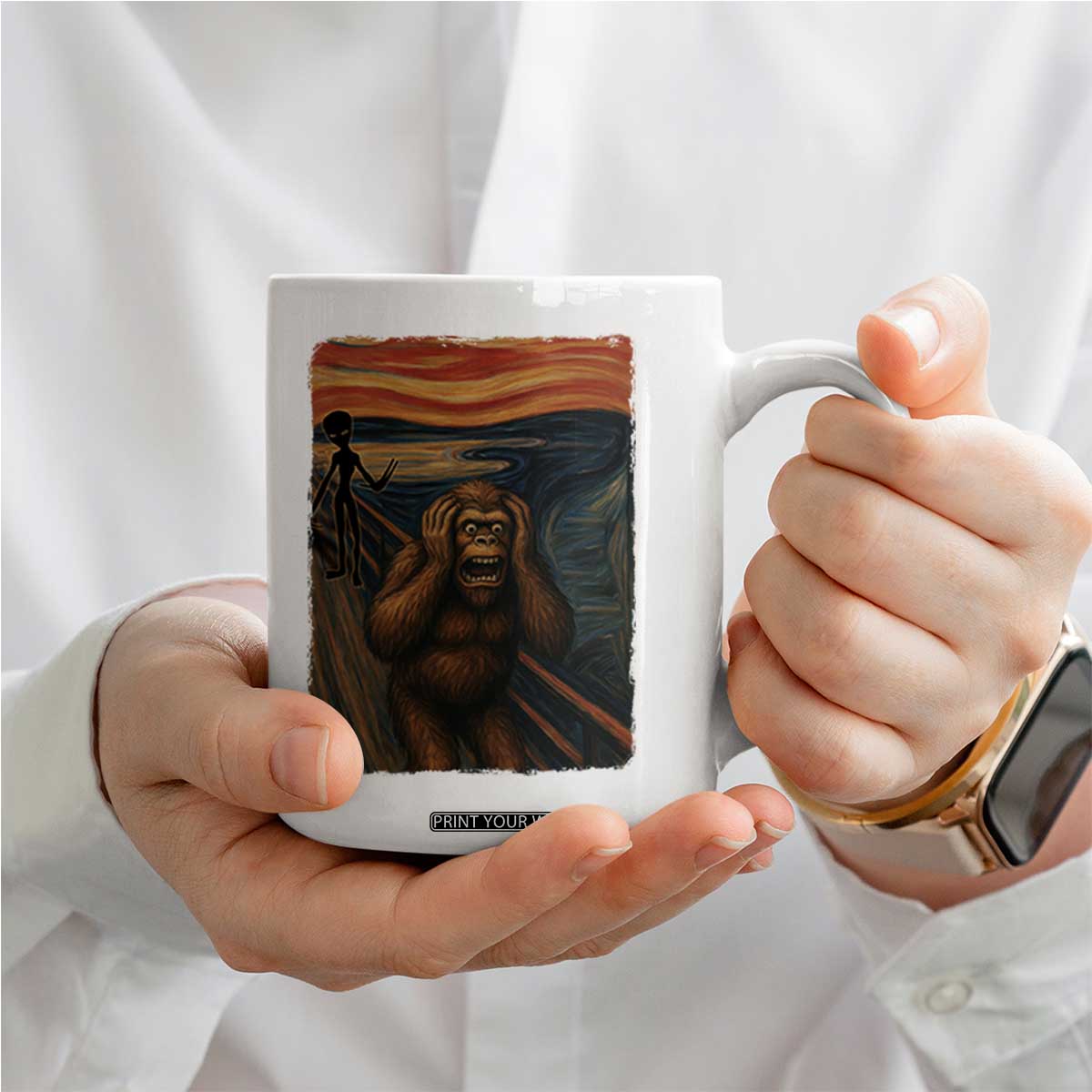 Funny Bigfoot And Alien Coffee Mug Parody The Scream Art Meme Gift TS12 Print Your Wear