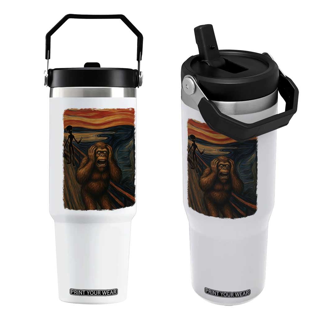 Funny Bigfoot And Alien Flip Straw Tumbler Parody The Scream Art Meme Gift TS12 One Size: 30 oz White Print Your Wear