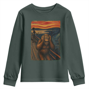 Funny Bigfoot And Alien Youth Sweatshirt Parody The Scream Art Meme Gift TS12 Dark Forest Green Print Your Wear
