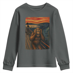 Funny Bigfoot And Alien Youth Sweatshirt Parody The Scream Art Meme Gift TS12 Dark Heather Print Your Wear