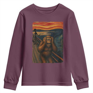 Funny Bigfoot And Alien Youth Sweatshirt Parody The Scream Art Meme Gift TS12 Maroon Print Your Wear