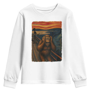 Funny Bigfoot And Alien Youth Sweatshirt Parody The Scream Art Meme Gift TS12 White Print Your Wear
