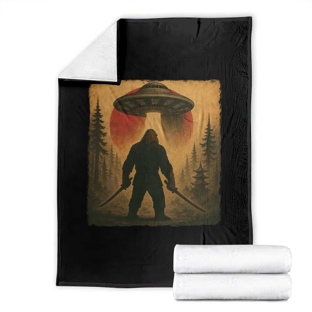 Samurai Bigfoot Throw Blanket Japanese Vintage Ukiyoe Style TS12 Black Print Your Wear
