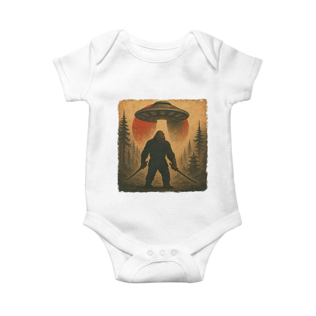 Samurai Bigfoot Baby Onesie Japanese Vintage Ukiyoe Style TS12 White Print Your Wear