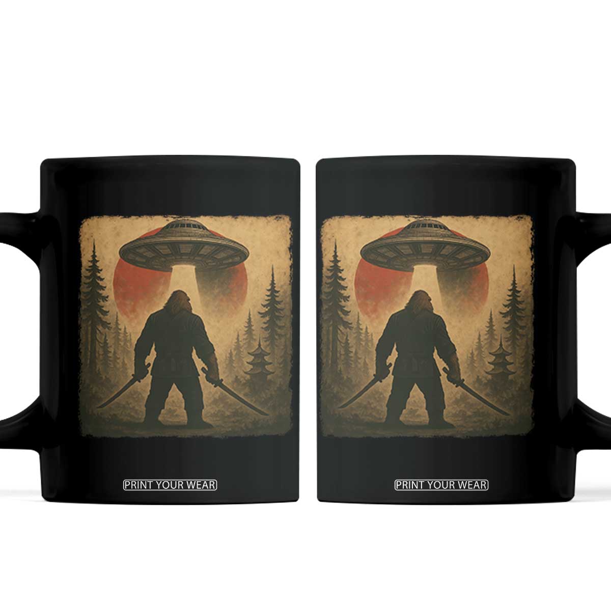 Samurai Bigfoot Coffee Mug Japanese Vintage Ukiyoe Style TS12 Black Print Your Wear