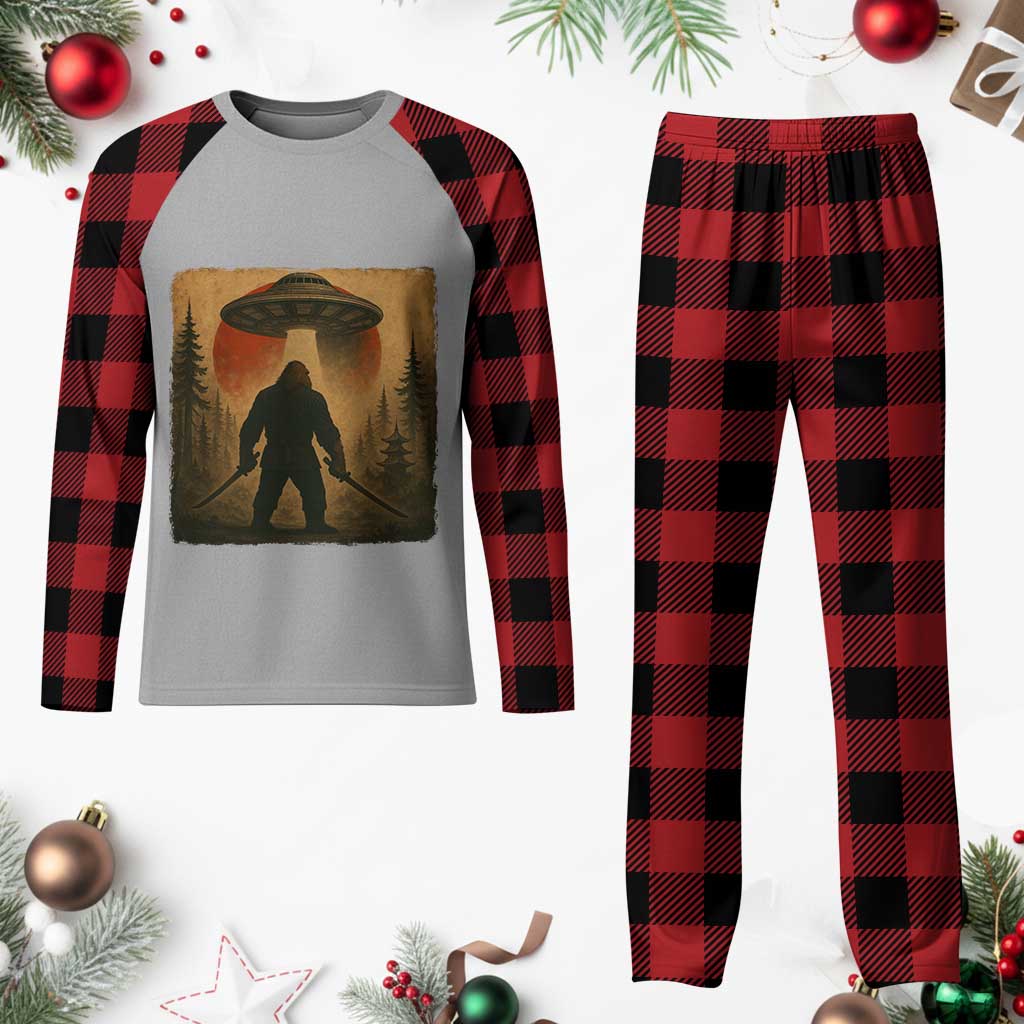 Samurai Bigfoot Plaid Pajama Set Japanese Vintage Ukiyoe Style TS12 Buffalo Plaid Print Your Wear