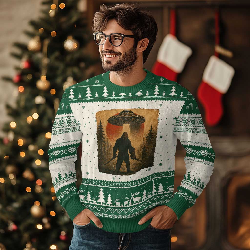 Samurai Bigfoot Ugly Christmas Sweater Japanese Vintage Ukiyoe Style TS12 Beige Green Print Your Wear