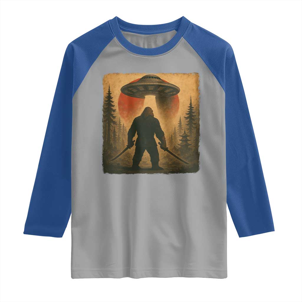 Samurai Bigfoot Raglan Shirt Japanese Vintage Ukiyoe Style TS12 Sport Gray Royal Print Your Wear
