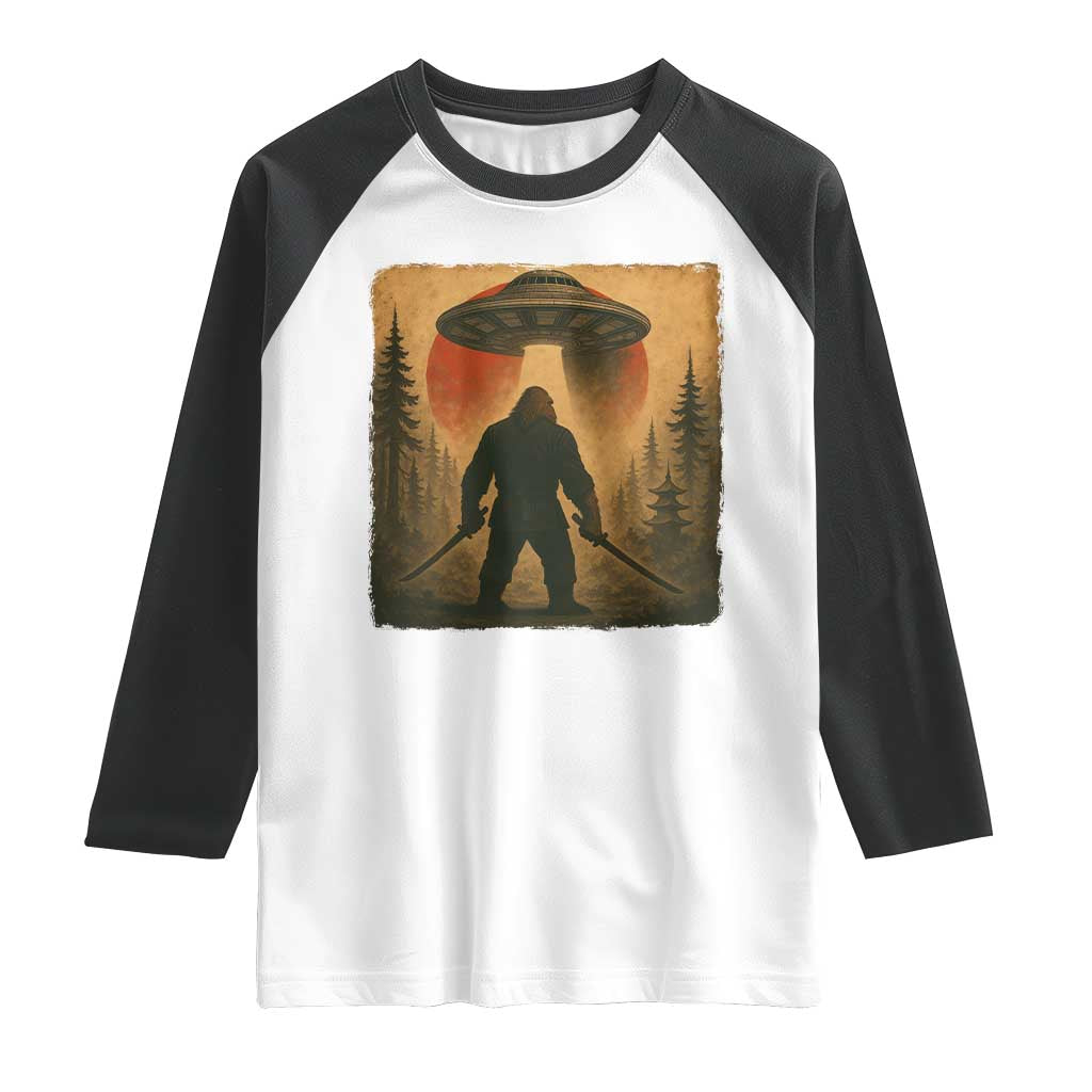 Samurai Bigfoot Raglan Shirt Japanese Vintage Ukiyoe Style TS12 White Black Print Your Wear