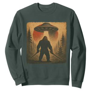 Samurai Bigfoot Sweatshirt Japanese Vintage Ukiyoe Style TS12 Dark Forest Green Print Your Wear