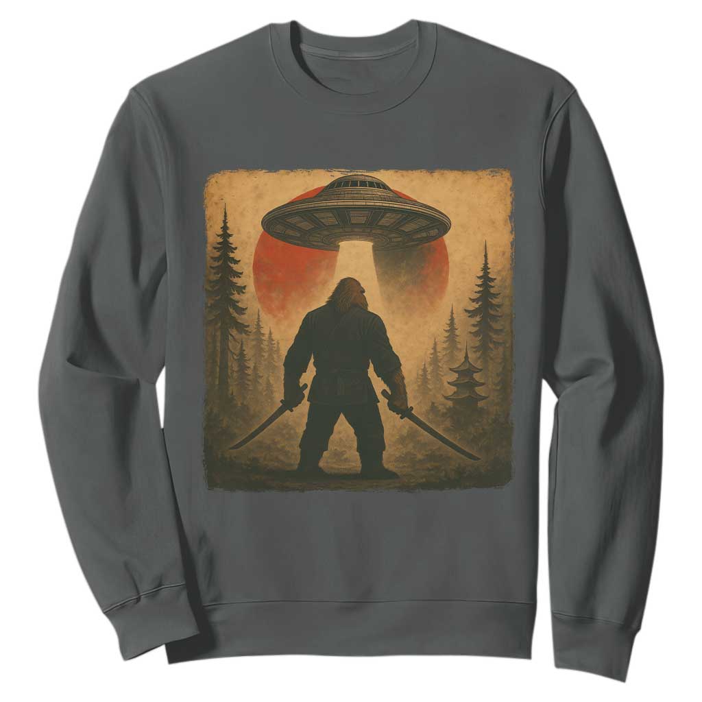 Samurai Bigfoot Sweatshirt Japanese Vintage Ukiyoe Style TS12 Dark Heather Print Your Wear