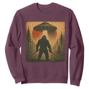 Samurai Bigfoot Sweatshirt Japanese Vintage Ukiyoe Style TS12 Maroon Print Your Wear