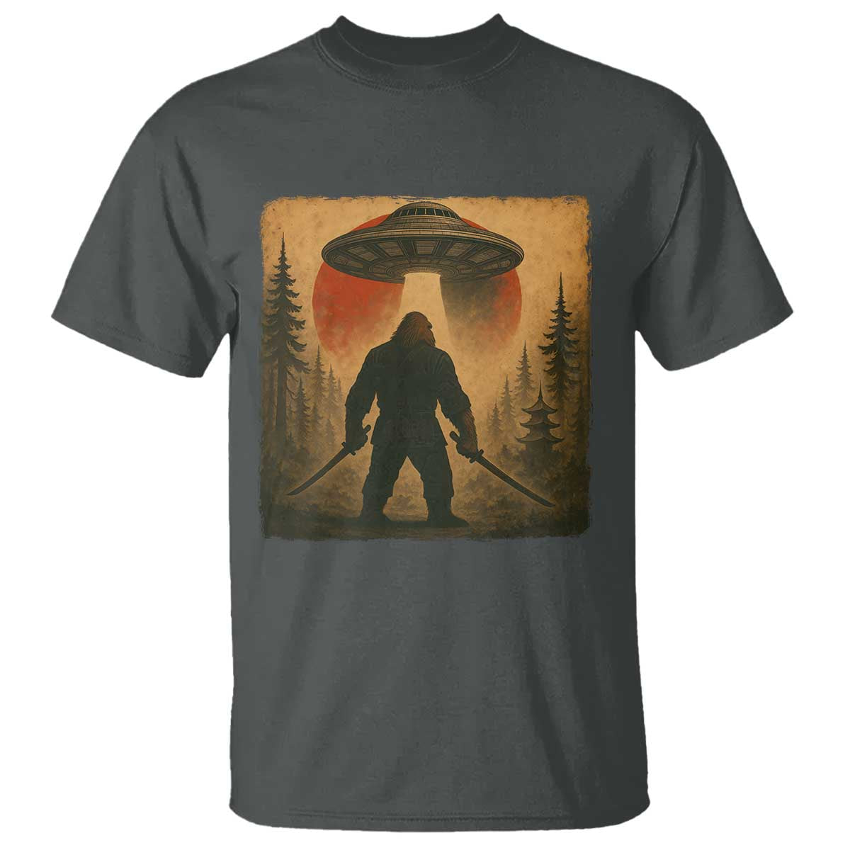 Samurai Bigfoot T Shirt Japanese Vintage Ukiyoe Style TS12 Dark Heather Print Your Wear