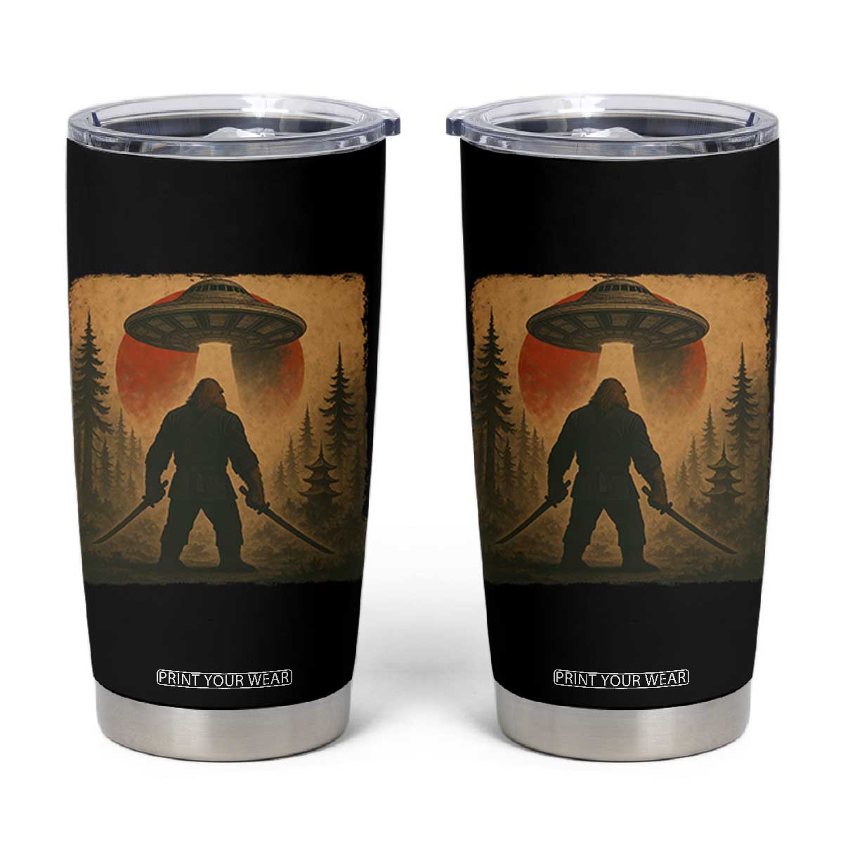 Samurai Bigfoot Tumbler Cup Japanese Vintage Ukiyoe Style TS12 Black Print Your Wear