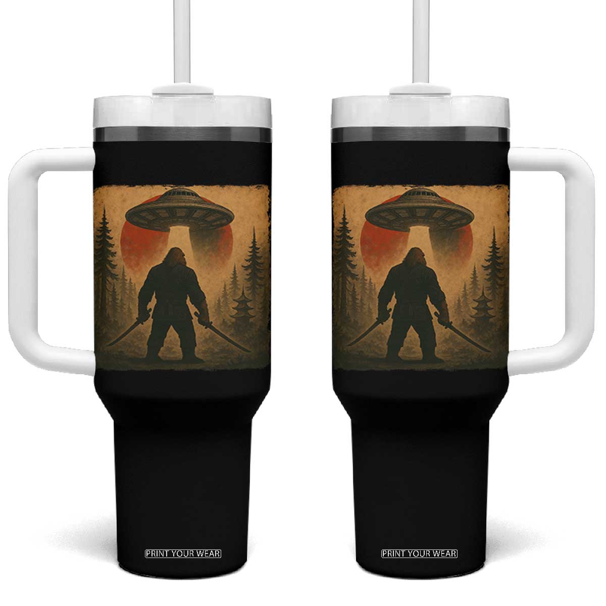 Samurai Bigfoot Tumbler With Handle Japanese Vintage Ukiyoe Style TS12 One Size: 40 oz Black Print Your Wear
