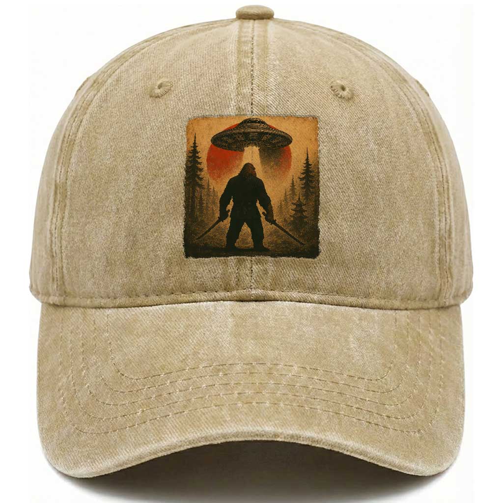Samurai Bigfoot Washed Cotton Baseball Cap Japanese Vintage Ukiyoe Style TS12 Print Your Wear
