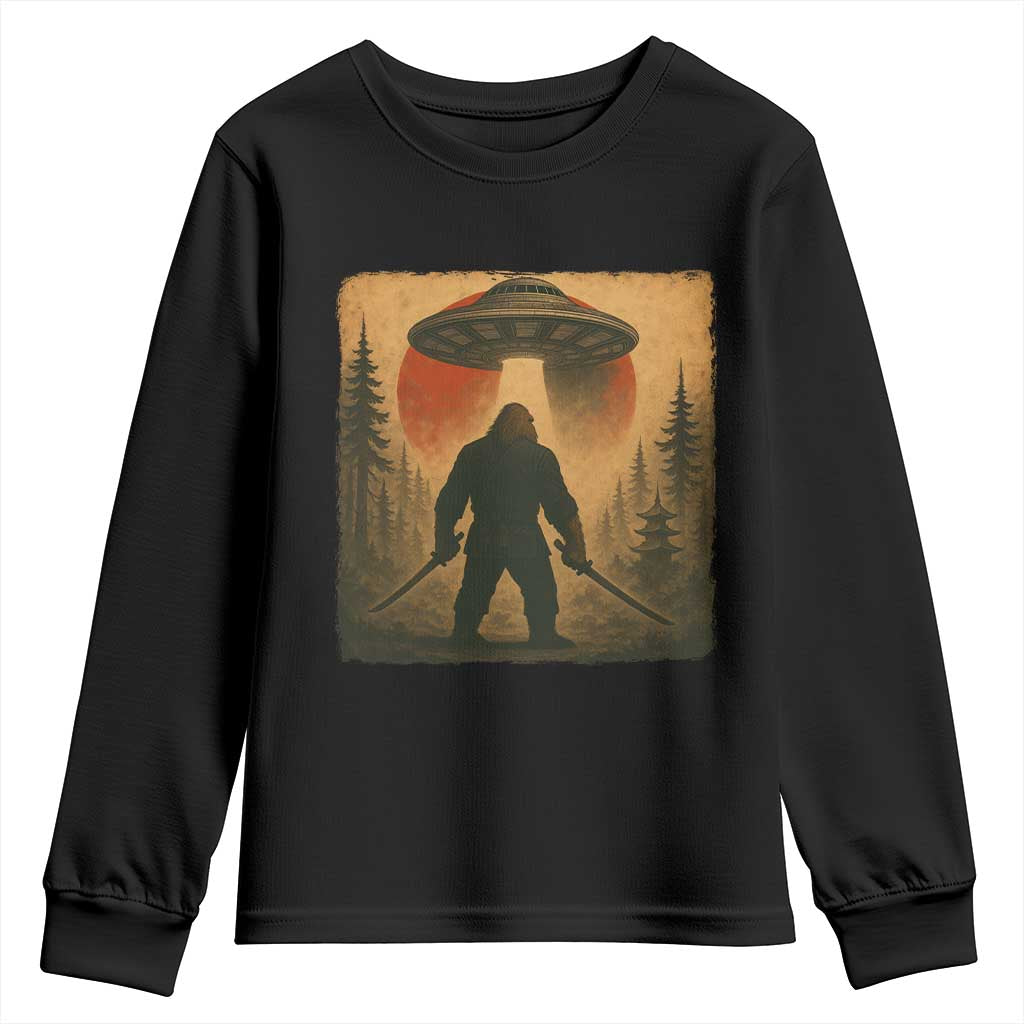 Samurai Bigfoot Youth Sweatshirt Japanese Vintage Ukiyoe Style TS12 Black Print Your Wear