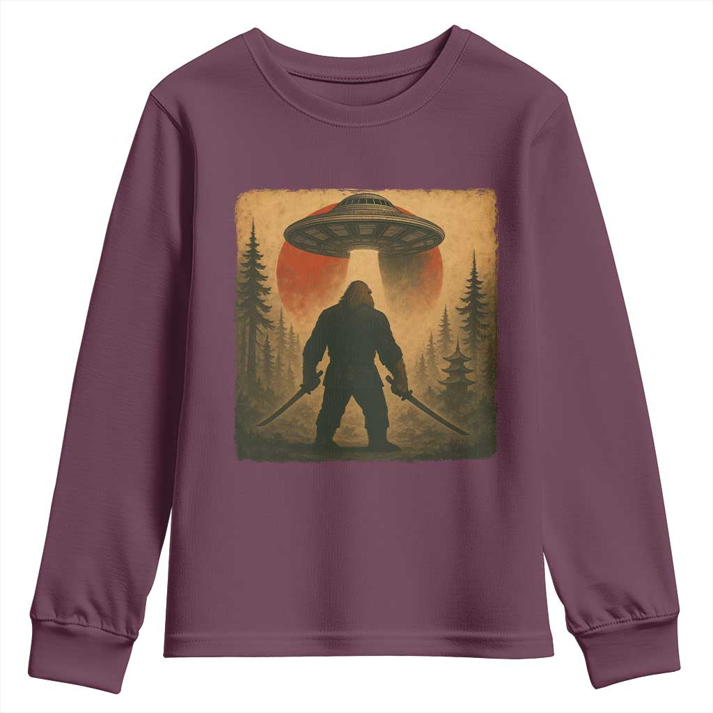 Samurai Bigfoot Youth Sweatshirt Japanese Vintage Ukiyoe Style TS12 Maroon Print Your Wear