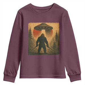 Samurai Bigfoot Youth Sweatshirt Japanese Vintage Ukiyoe Style TS12 Maroon Print Your Wear